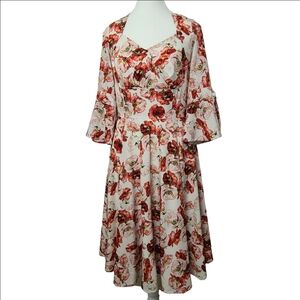 eShakti floral flutter sleeve empire waist midi dress, Sz M